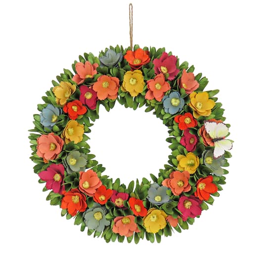 20&#x22; Spring Floral &#x26; Butterfly Wreath
